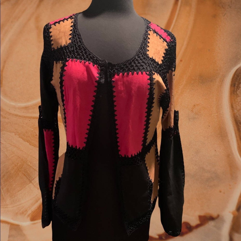 T&W Designs  Faux Suede and Lace Cardigan